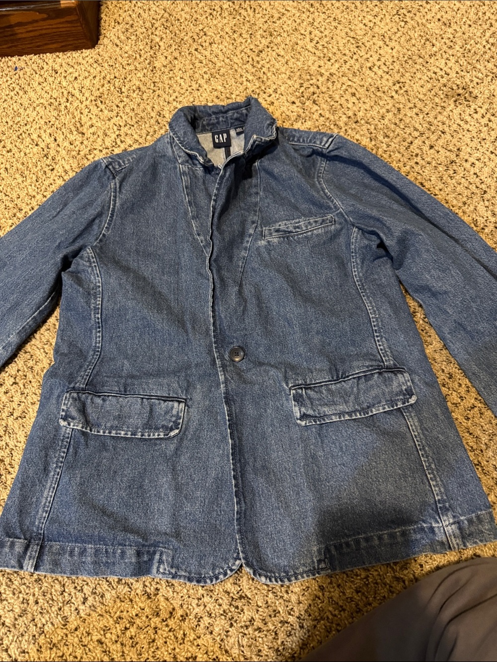 Gap Denim Blazer Jacket Blue Wash Size Large Petite